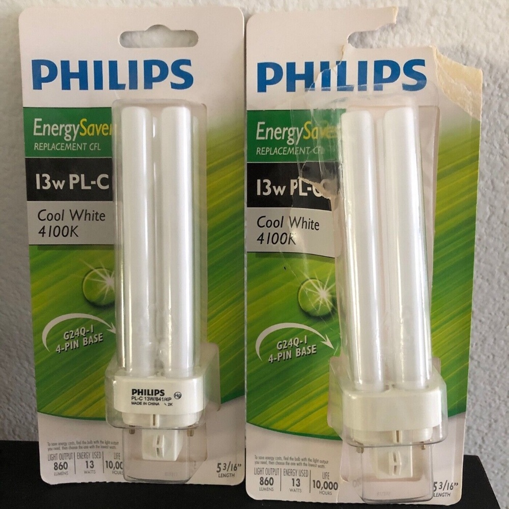 2- Philips 13W 2 Pin GX232 Cool White Double Twin Tube CFL Bulbs